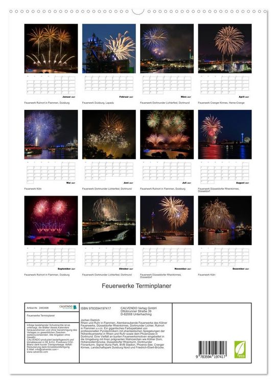 Produktbild: Feuerwerke Terminplaner (hochwertiger Premium Wandkalender 2027 DIN A2 hoch), Kunstdruck in Hochglanz