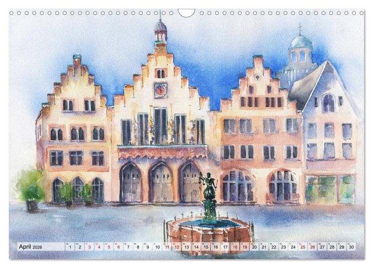 Produktbild: Frankfurt in Aquarell (Wandkalender 2026 DIN A3 quer), CALVENDO Monatskalender