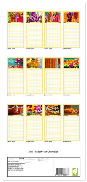 Produktbild: Familienplaner 2026 - Asien - Farbenfrohe Blumenketten mit 5 Spalten (Wandkalender, 21 x 45 cm) CALVENDO