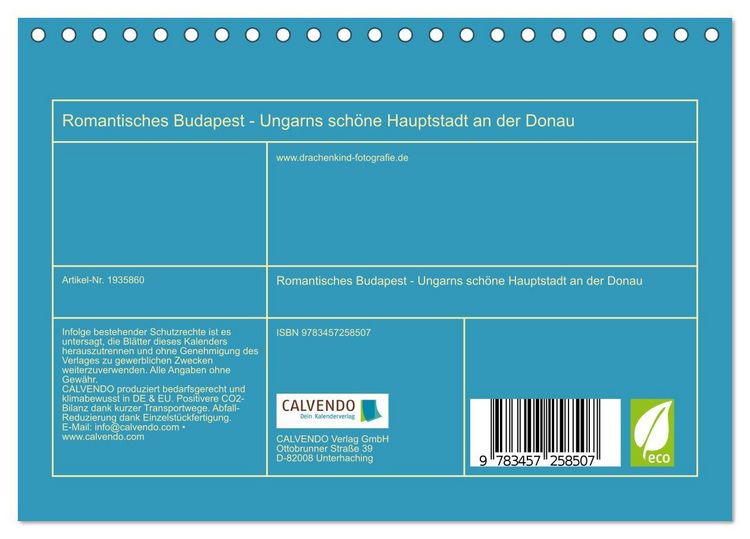 Produktbild: Romantisches Budapest - Ungarns sch&ouml;ne Hauptstadt an der Donau (Tischkalender 2026 DIN A5 quer), CALVENDO Monatskalender