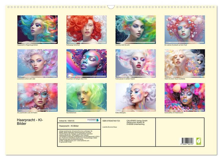 Produktbild: Haarpracht - KI-Bilder (Wandkalender 2026 DIN A2 quer), CALVENDO Monatskalender