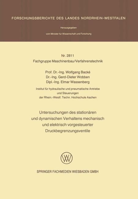 Produktbild: Untersuchungen des stationären und dynamischen Verhaltens mechanisch und elektrisch vorgesteuerter Druckbegrenzungsventile