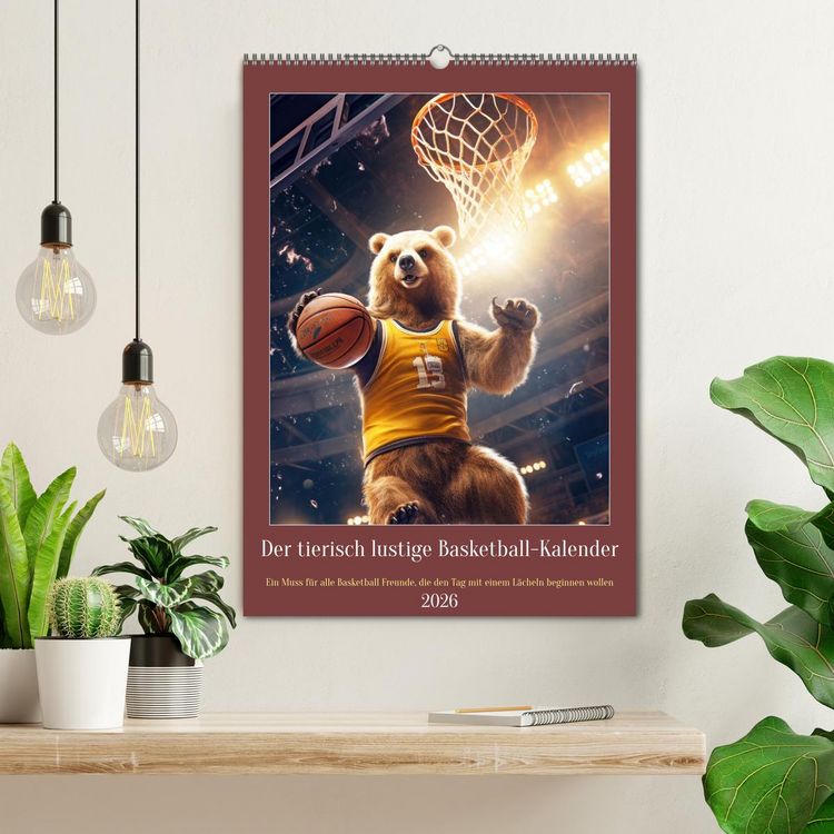 Produktbild: Der tierisch lustige Basketball-Kalender (Wandkalender 2026 DIN A2 hoch), CALVENDO Monatskalender