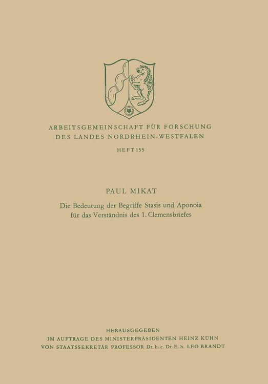 Produktbild: Die Bedeutung der Begriffe Stasis und Aponoia f&uuml;r das Verst&auml;ndnis des 1. Clemensbriefes