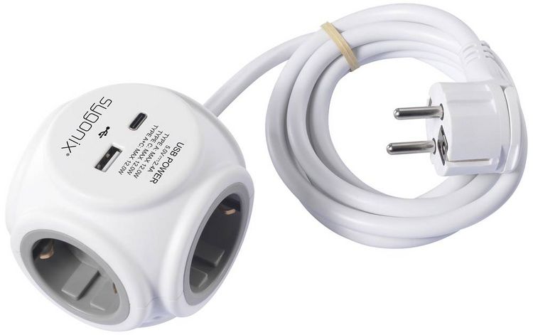 Produktbild: Sygonix SY-5827192 Steckdosenw&uuml;rfel 3fach Wei&szlig;, Grau Schutzkontakt 1St.