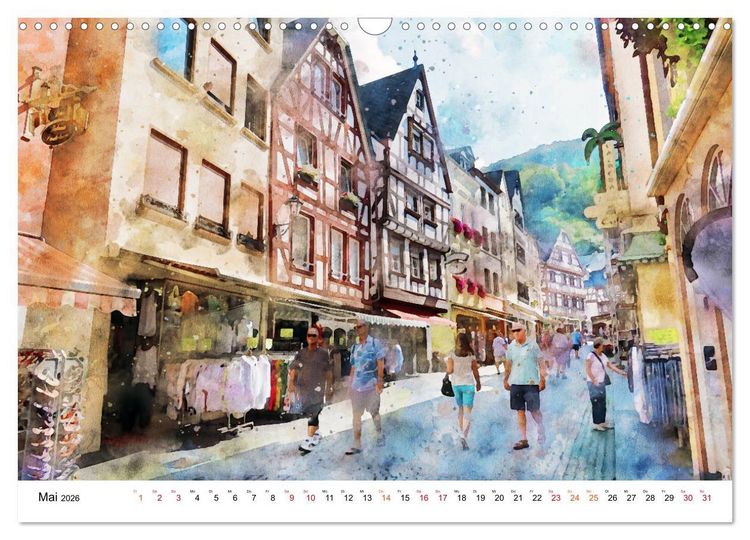 Produktbild: Bernkastel-Kues - Stadtrundgang in Aquarell (Wandkalender 2026 DIN A3 quer), CALVENDO Monatskalender