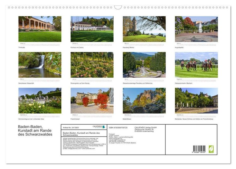 Produktbild: Baden-Baden, Kurstadt am Rande des Schwarzwaldes (Wandkalender 2027 DIN A2 quer), CALVENDO Monatskalender
