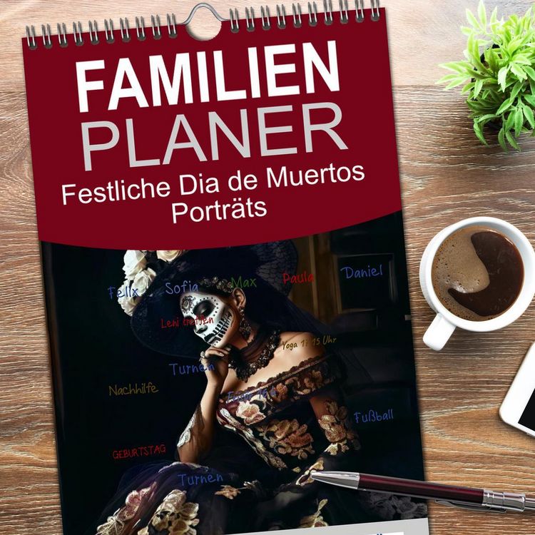 Produktbild: Familienplaner 2026 - Festliche Dia de Muertos Portr&auml;ts mit 5 Spalten (Wandkalender, 21 x 45 cm) CALVENDO