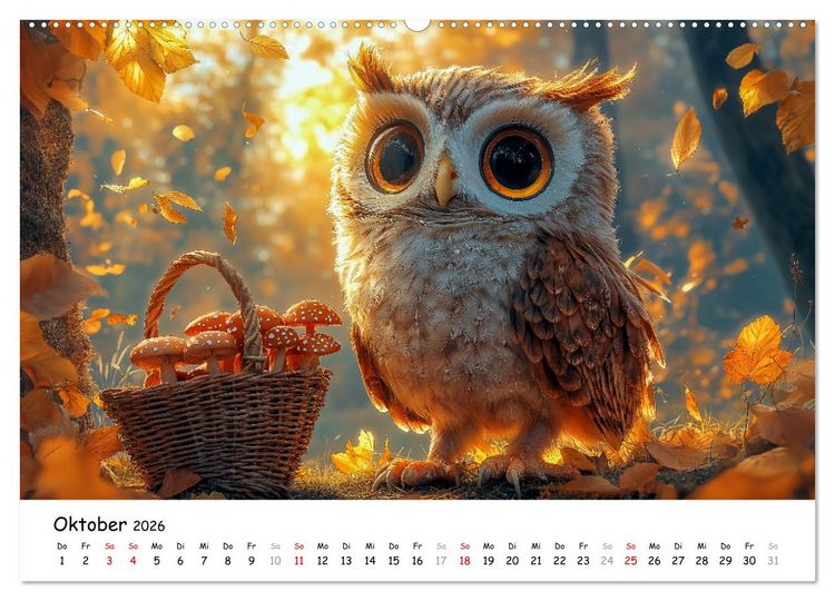 Produktbild: Eulen im Wald - Die geheimen Jobs und Aufgaben (Wandkalender 2026 DIN A2 quer), CALVENDO Monatskalender