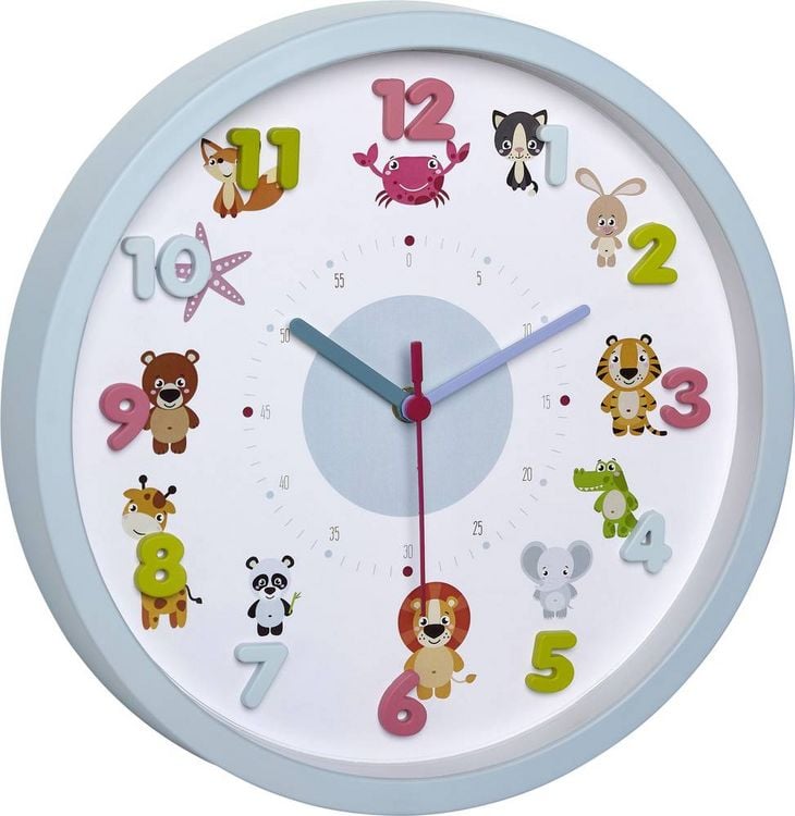 Produktbild: TFA Dostmann Little Animals Quarz Wanduhr 30.9cm x 4.4cm Hellblau