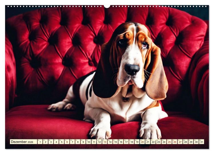 Produktbild: Basset Hound - unverkennbar (hochwertiger Premium Wandkalender 2026 DIN A2 quer), Kunstdruck in Hochglanz