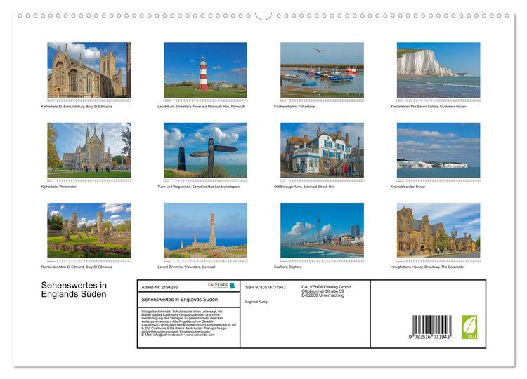 Produktbild: Sehenswertes in Englands S&uuml;den (hochwertiger Premium Wandkalender 2026 DIN A2 quer), Kunstdruck in Hochglanz