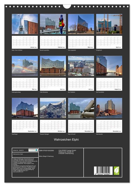 Produktbild: Wahrzeichen Elphi (Wandkalender 2026 DIN A3 hoch), CALVENDO Monatskalender