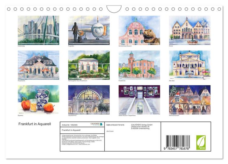 Produktbild: Frankfurt in Aquarell (Wandkalender 2026 DIN A4 quer), CALVENDO Monatskalender