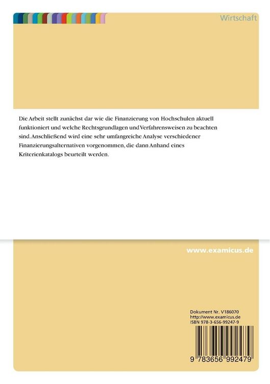 Produktbild: Alternativen der Hochschulfinanzierung im kritischen Vergleich