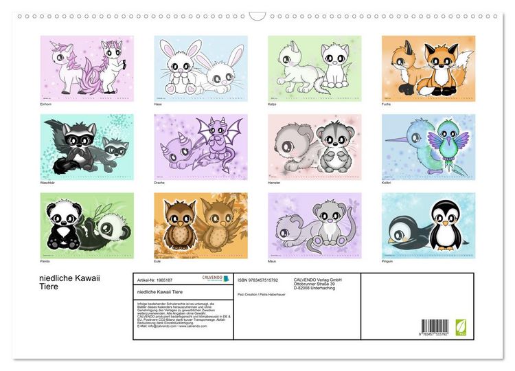 Produktbild: niedliche Kawaii Tiere (Wandkalender 2026 DIN A2 quer), CALVENDO Monatskalender