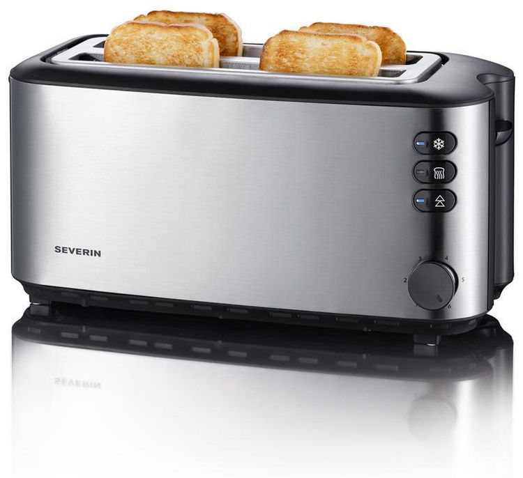 Produktbild: Severin AT 2509 Doppel-Langschlitztoaster mit eingebautem Br&ouml;tchenaufsatz Edelstahl (geb&uuml;rstet), Schwarz