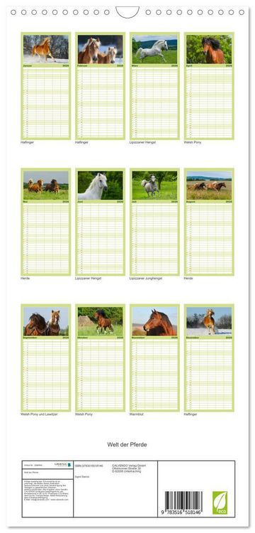 Produktbild: Familienplaner 2026 - Welt der Pferde mit 5 Spalten (Wandkalender, 21 x 45 cm) CALVENDO