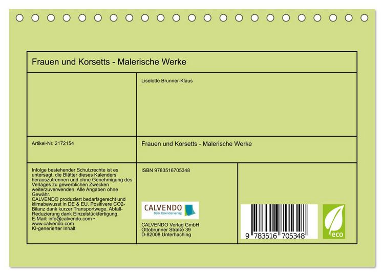 Produktbild: Frauen und Korsetts - Malerische Werke (Tischkalender 2026 DIN A5 quer), CALVENDO Monatskalender