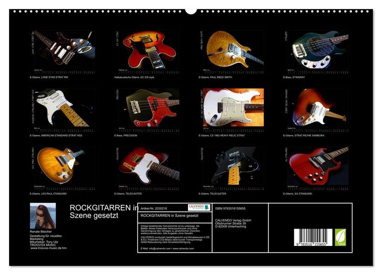 Produktbild: ROCKGITARREN in Szene gesetzt (hochwertiger Premium Wandkalender 2026 DIN A2 quer), Kunstdruck in Hochglanz