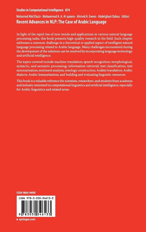 Produktbild: Recent Advances in NLP: The Case of Arabic Language