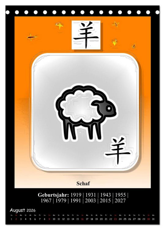 Produktbild: Chinesisches Horoskop (Tischkalender 2026 DIN A5 hoch), CALVENDO Monatskalender