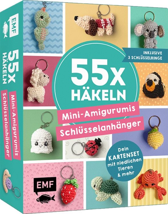 Produktbild: 55 x h&auml;keln &ndash; Mini-Amigurumis Schl&uuml;sselanh&auml;nger: Dein Kartenset mit niedlichen Tieren & mehr