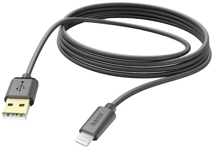 Produktbild: Hama USB-Ladekabel USB 2.0 Apple Lightning Stecker, USB-A Stecker 3.00 m Schwarz 00201582