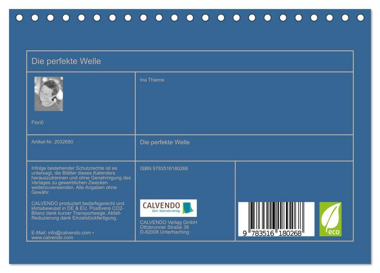 Produktbild: Die perfekte Welle (Tischkalender 2026 DIN A5 quer), CALVENDO Monatskalender