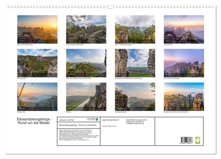Produktbild: Elbsandsteingebirge - Rund um die Bastei (Wandkalender 2026 DIN A2 quer), CALVENDO Monatskalender