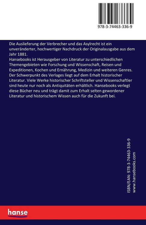 Produktbild: Die Auslieferung der Verbrecher und das Asylrecht