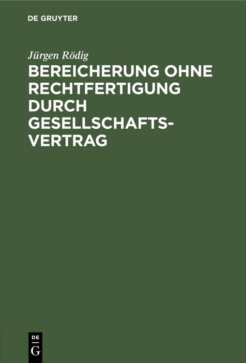 Produktbild: Bereicherung ohne Rechtfertigung durch Gesellschaftsvertrag