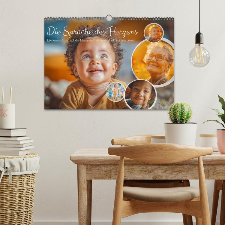 Produktbild: Die Sprache des Herzens - L&auml;cheln als Ausdruck der Menschlichkeit durch eine KI in Szene gesetzt (Wandkalender 2026 DIN A3 quer), CALVENDO Monatskalender