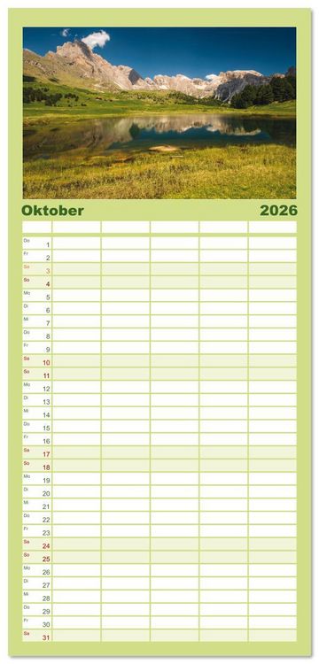 Produktbild: Familienplaner 2026 - Alpensee - Wunder der Natur mit 5 Spalten (Wandkalender, 21 x 45 cm) CALVENDO