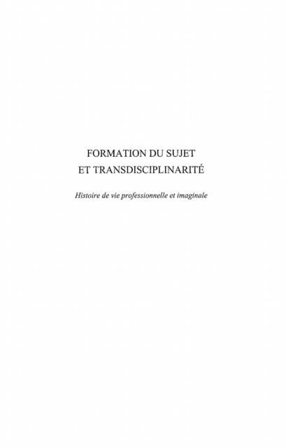 Produktbild: Formation du sujet et transdisciplinarite