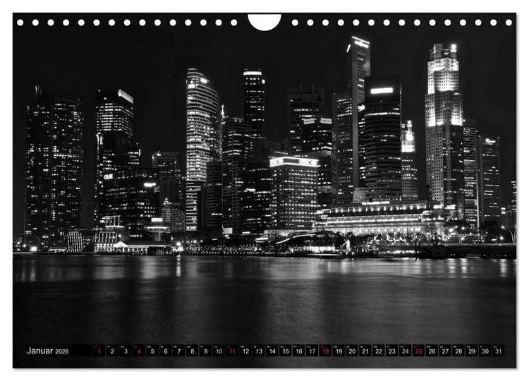 Produktbild: Singapur - Impressionen in schwarz - weiss (Wandkalender 2026 DIN A4 quer), CALVENDO Monatskalender