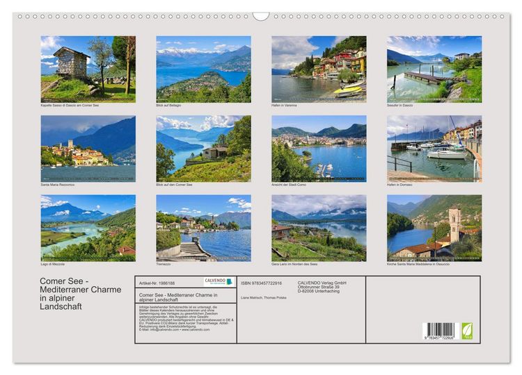 Produktbild: Comer See - Mediterraner Charme in alpiner Landschaft (Wandkalender 2026 DIN A2 quer), CALVENDO Monatskalender