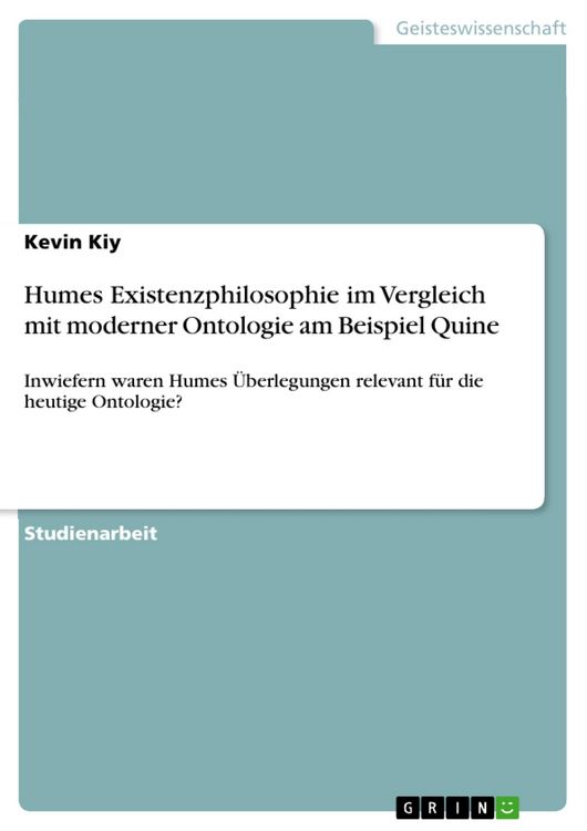 Produktbild: Humes Existenzphilosophie im Vergleich mit moderner Ontologie am Beispiel Quine