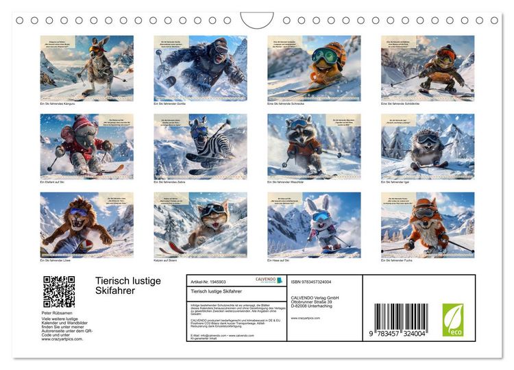 Produktbild: Tierisch lustige Skifahrer (Wandkalender 2026 DIN A4 quer), CALVENDO Monatskalender