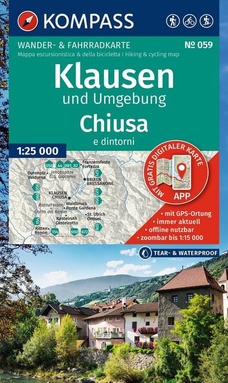 Produktbild: KOMPASS Wanderkarte 059 Klausen und Umgebung / Chiusa e dintorni 1:25.000