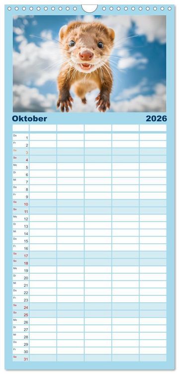 Produktbild: Familienplaner 2026 - Kleine freche Nerze mit 5 Spalten (Wandkalender, 21 x 45 cm) CALVENDO