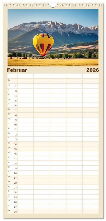 Produktbild: Familienplaner 2026 - Freiheit in den L&uuml;ften . Mit dem Hei&szlig;luftballon unterwegs mit 5 Spalten (Wandkalender, 21 x 45 cm) CALVENDO