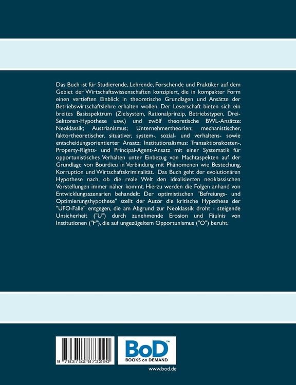 Produktbild: Theoretische Grundlagen und Ans&auml;tze der Betriebswirtschaftslehre