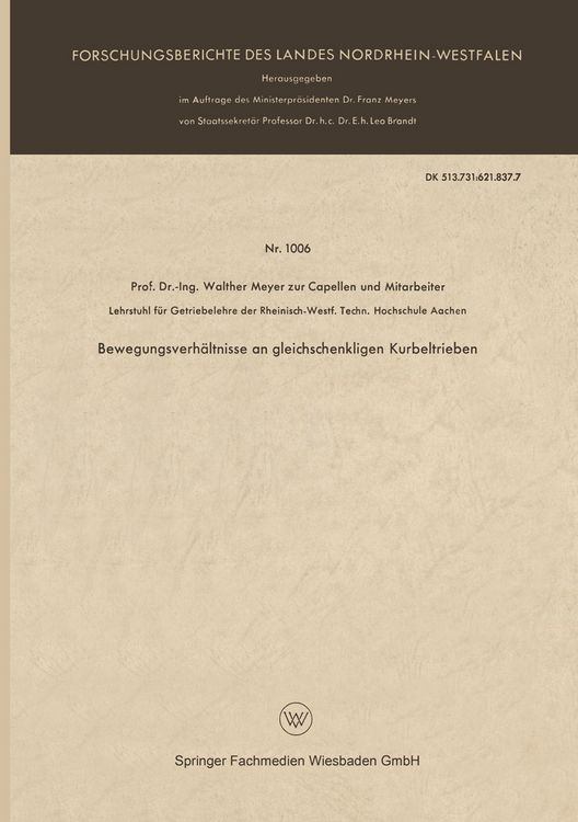 Produktbild: Bewegungsverh&auml;ltnisse an gleichschenkligen Kurbeltrieben
