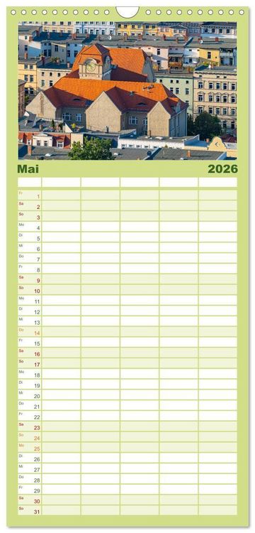 Produktbild: Familienplaner 2026 - Halle an der Saale von oben mit 5 Spalten (Wandkalender, 21 x 45 cm) CALVENDO