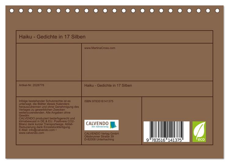 Produktbild: Haiku - Gedichte in 17 Silben (Tischkalender 2026 DIN A5 quer), CALVENDO Monatskalender