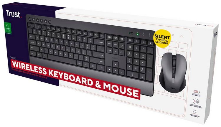 Produktbild: Trust Trezo Comfort Eco Funk Tastatur, Maus-Set Spritzwassergesch&uuml;tzt Deutsch, QWERTZ Schwarz