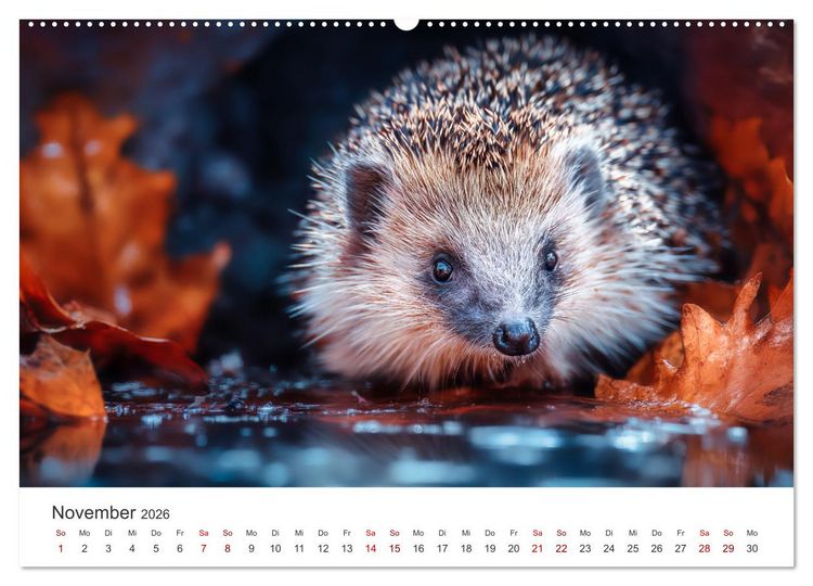 Produktbild: Rund, stachlig, munter - Ein Jahr mit Igeln (hochwertiger Premium Wandkalender 2026 DIN A2 quer), Kunstdruck in Hochglanz