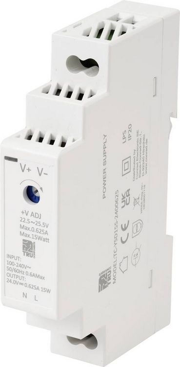 Produktbild: TRU COMPONENTS TC-13713364 Hutschienen-Netzteil (DIN-Rail) Verbrauch (StandBy) 0.3 W 24 V/DC 0.625 A 15 W Anzahl Ausg&auml;nge:1 x Inhalt 1 St.