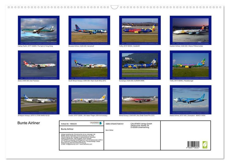 Produktbild: Bunte Airliner (Wandkalender 2026 DIN A2 quer), CALVENDO Monatskalender